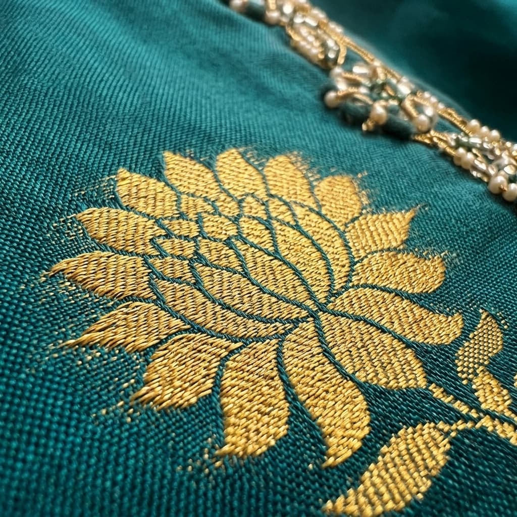 Teal Zari Embroidered Chanderi Silk Straight Palazzo Set - View 3