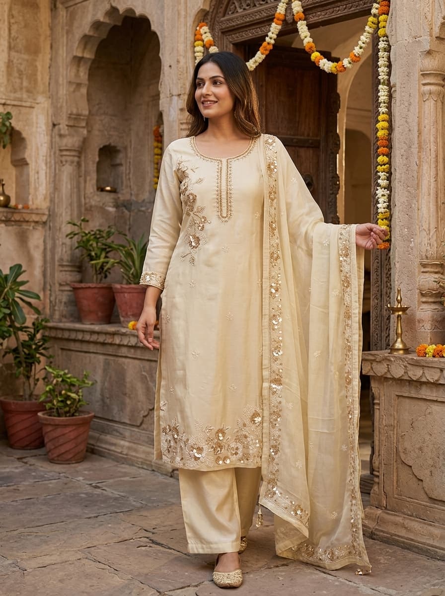 Elegant Embroidered Organza Suit Set - View 1