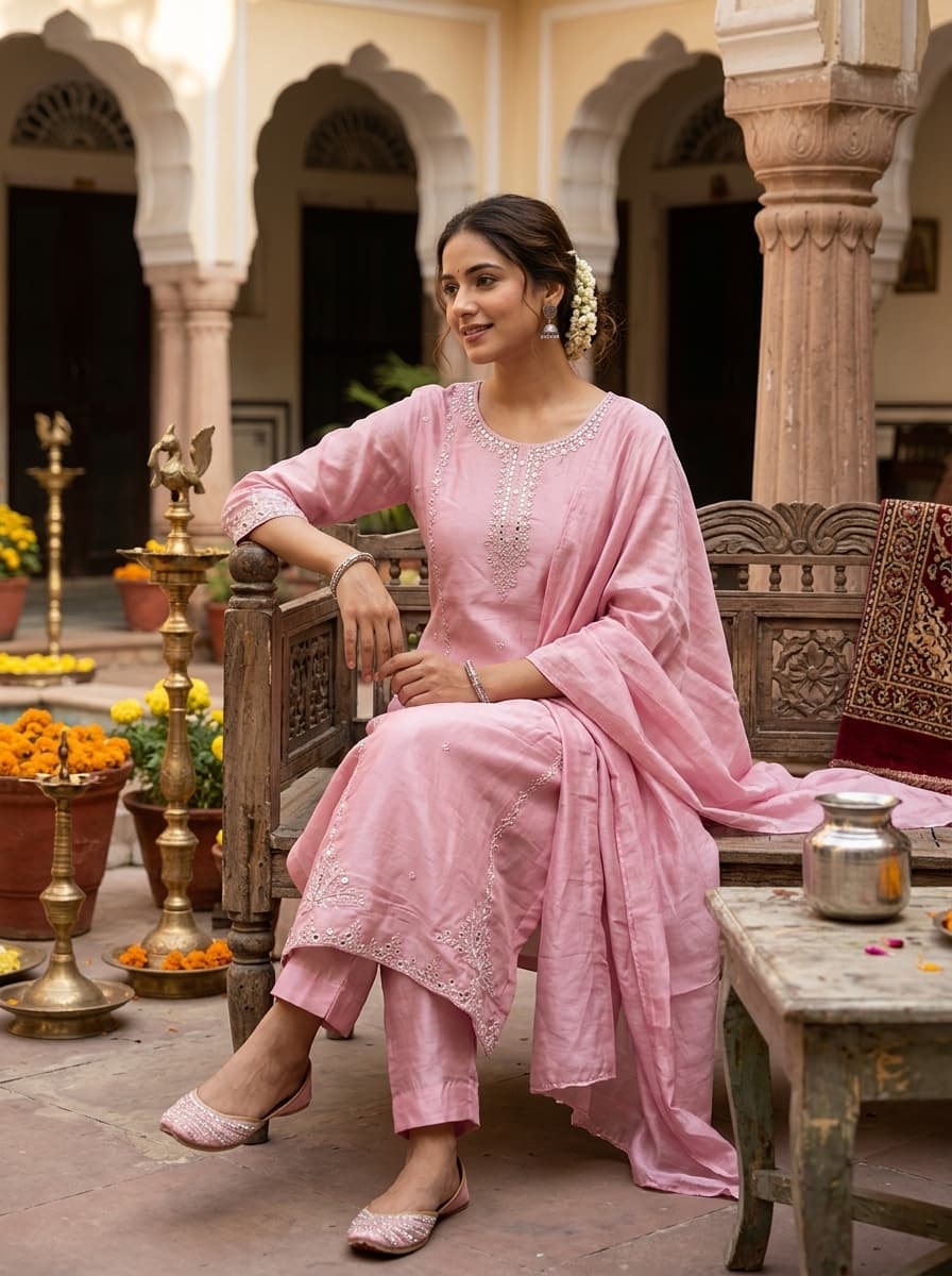 Elegant Pink Embroidered Art Silk Straight Suit with Dupatta | Festive & Party Wear - View 1