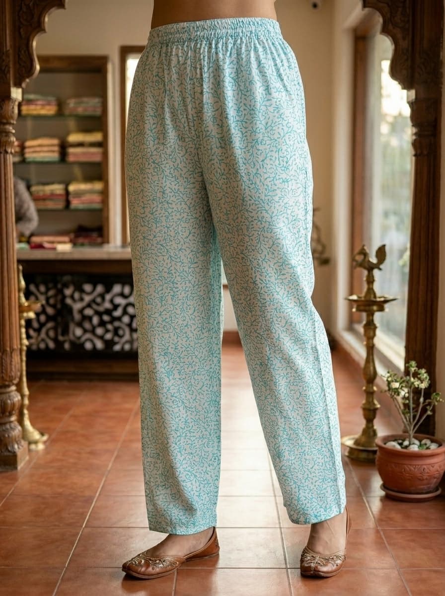 Turquoise Block Printed Pure Cotton Straight Kurta Set with Dupatta - View 3