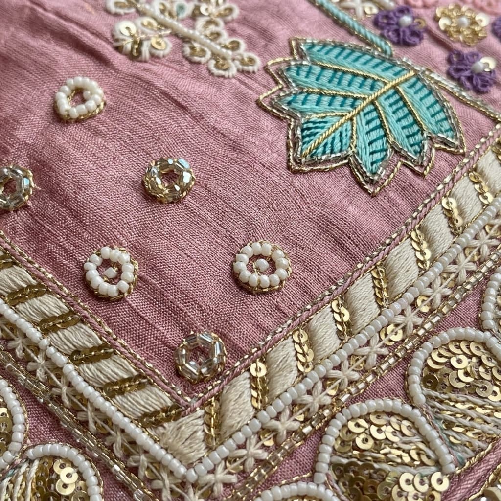 Peach Floral Embroidered Textured Art Silk Flared Short Kurti - View 4