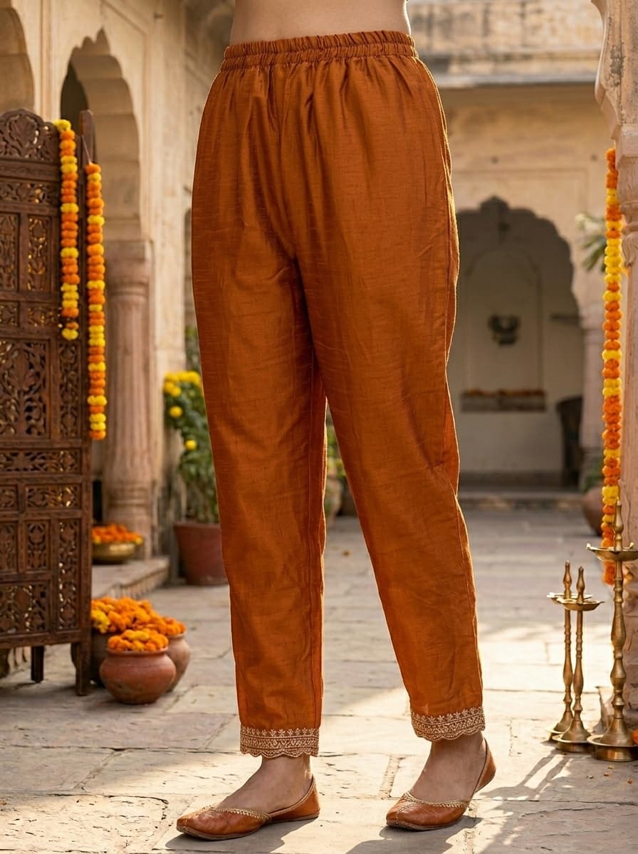 Elegant Rust Orange Art Silk Embroidered Straight Suit with Dupatta - View 3