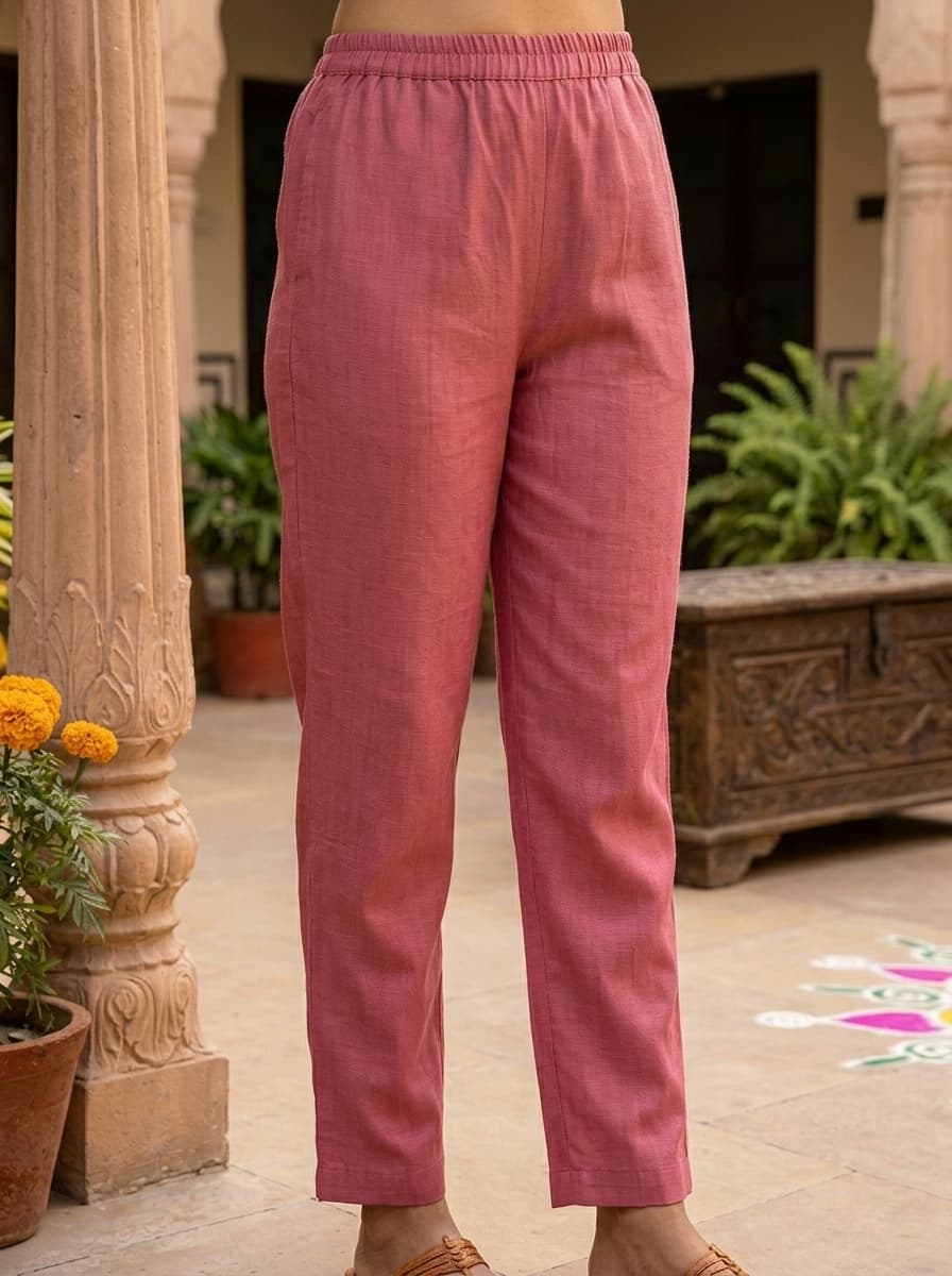 Dusky Pink Chanderi Blend Straight Suit with Embroidered Neck & Floral Organza Dupatta - View 3