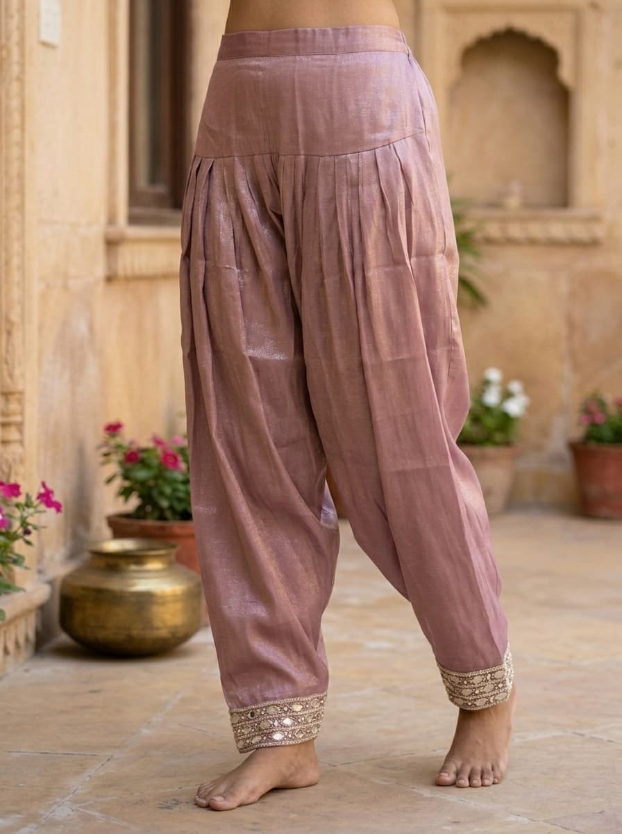 Mauve Mirror Work Shimmer Organza Straight Suit Set - View 3