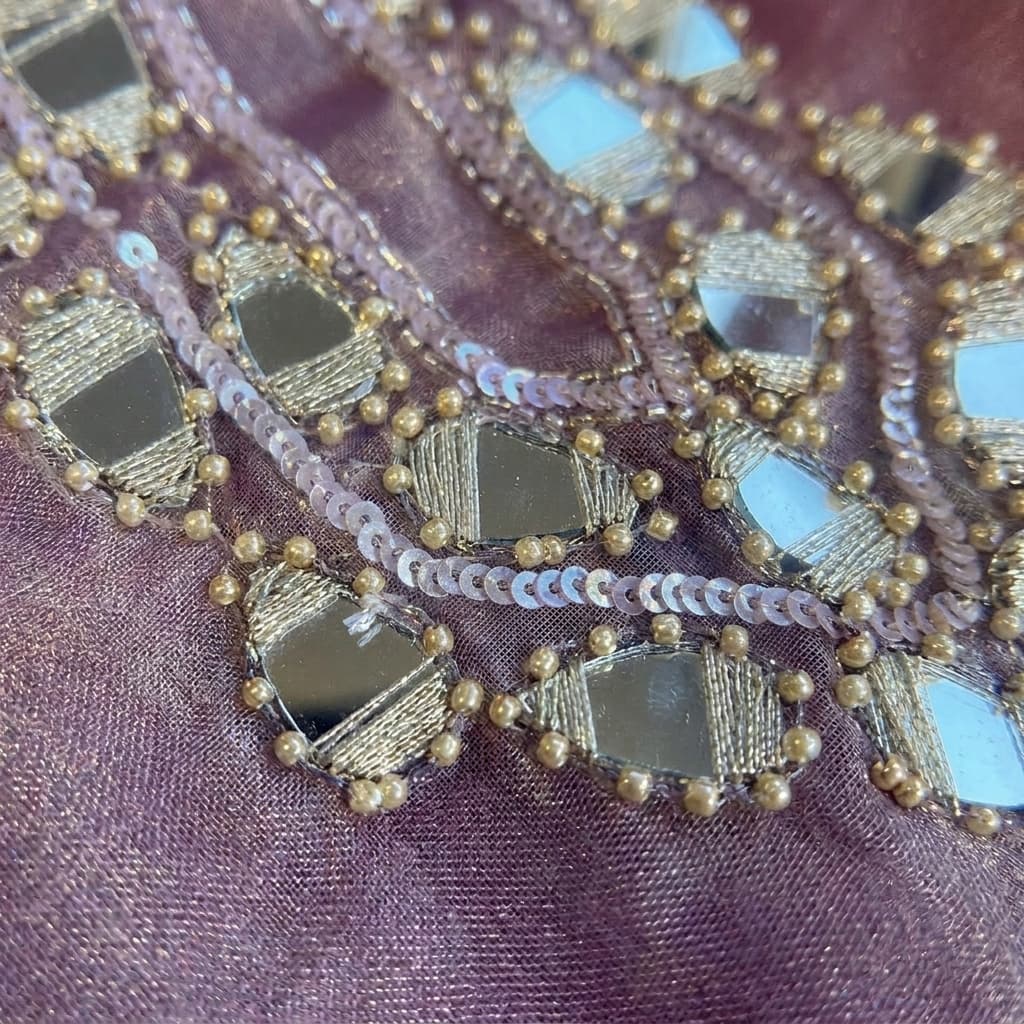 Mauve Mirror Work Shimmer Organza Straight Suit Set - View 4