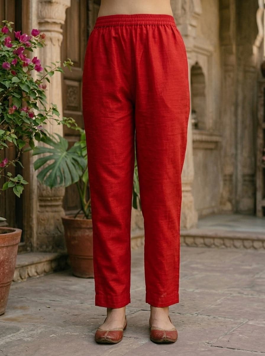 Red Embroidered Cotton Suit Set - View 3