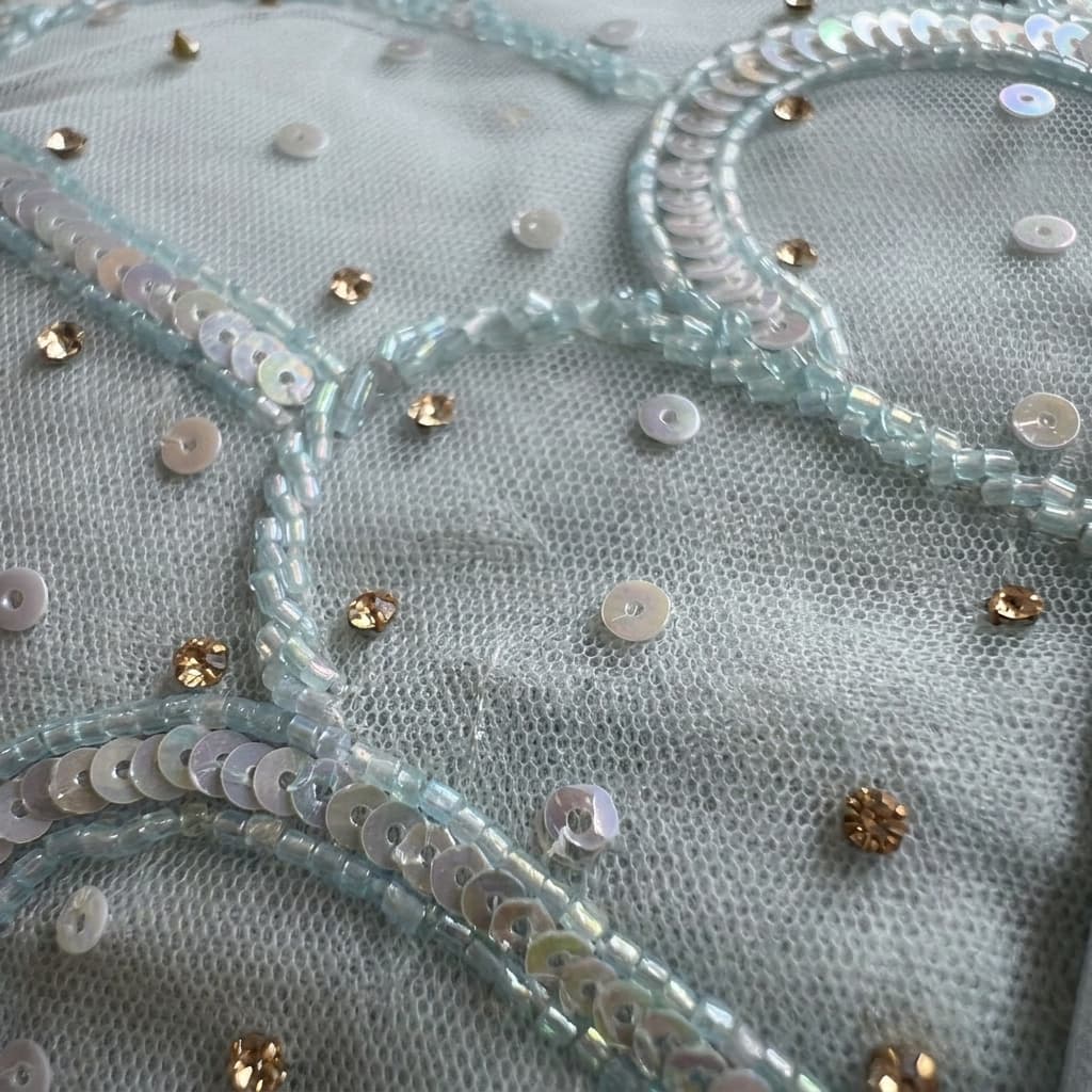 Aqua Sequin Embroidered Georgette Pre-Draped Saree - View 3