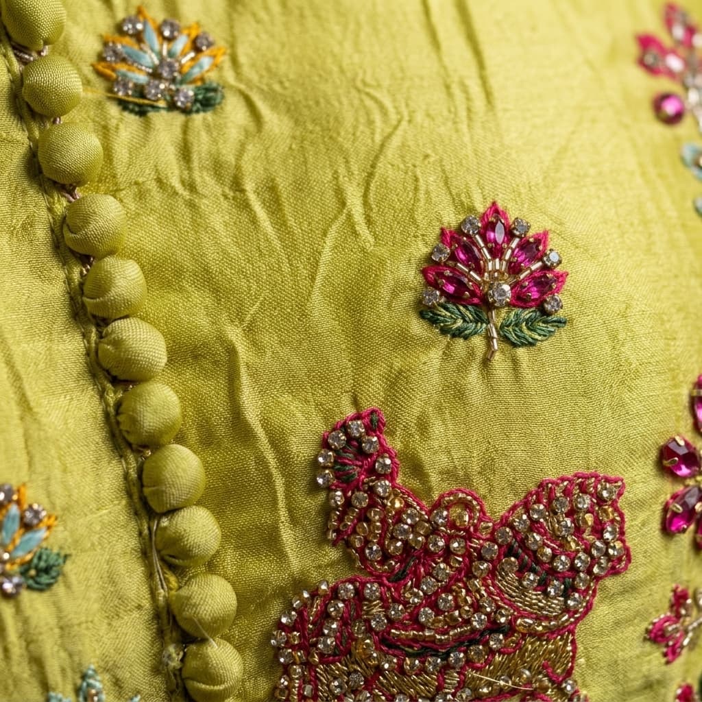 Lime Green Embroidered Viscose Rayon Short Kurti Palazzo Set - View 3
