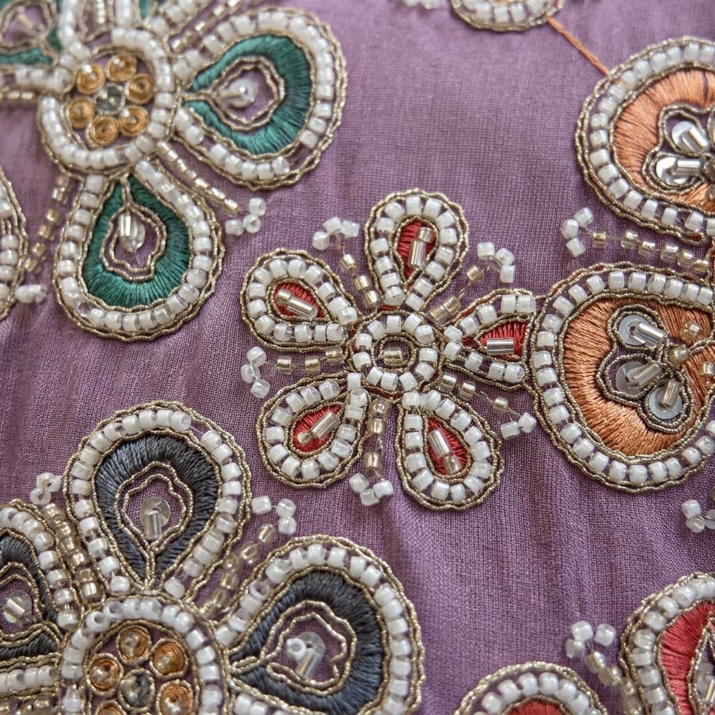 Lavender Floral Embroidered Georgette Straight Palazzo Suit - View 3