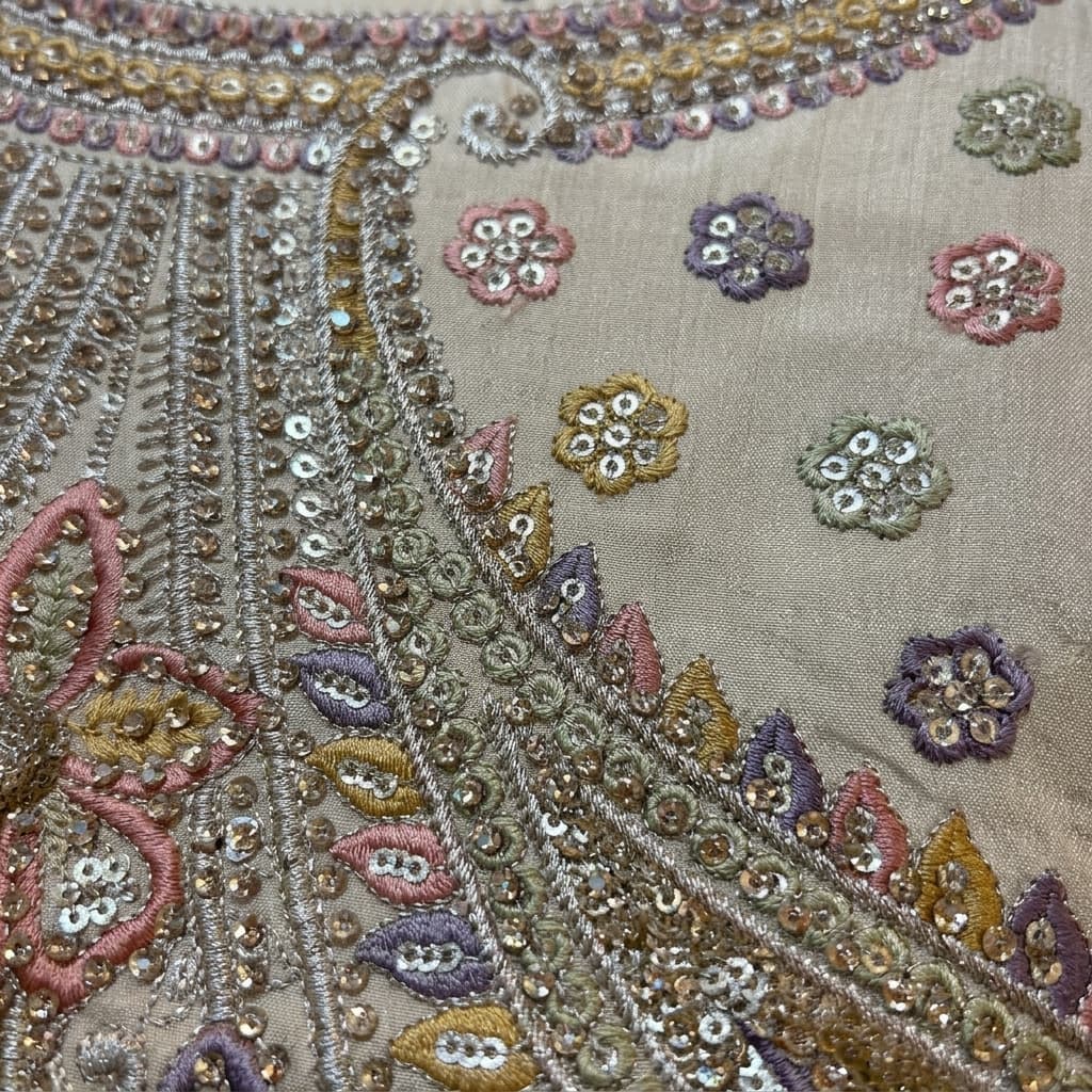 Ivory Multi-Color Embroidered Art Silk A-Line Lehenga Set - View 3