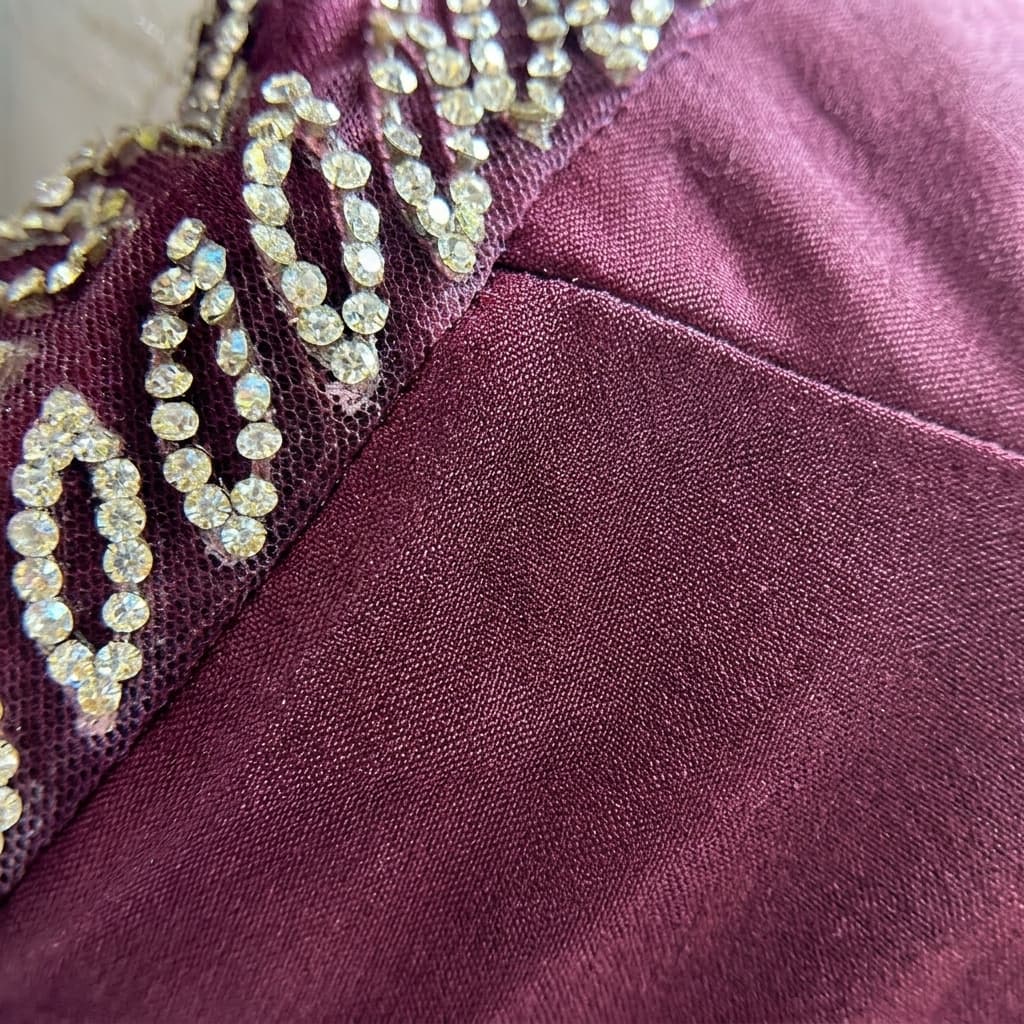 Maroon Embellished Lycra Blend Draped Saree Gown - View 3