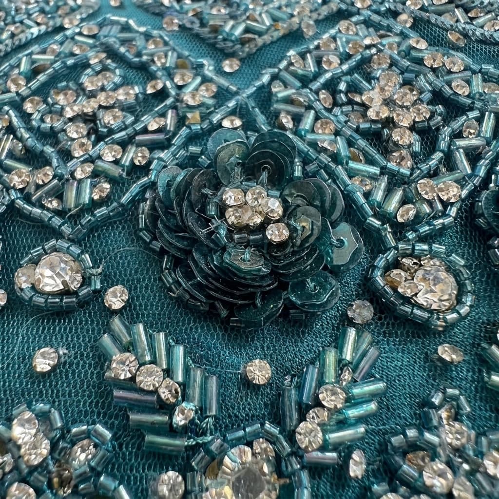 Teal Sequin Embellished Georgette Pre-Draped Saree Gown - View 3
