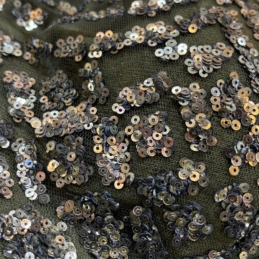 Olive Green Sequin Embroidered Lycra Blend Draped Ready-to-Wear Saree - View 3
