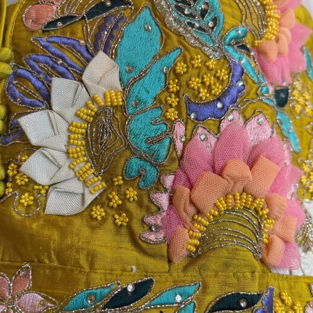 Yellow Floral Embroidered Crepe Wide-Leg Palazzo Co-Ord Set - View 3