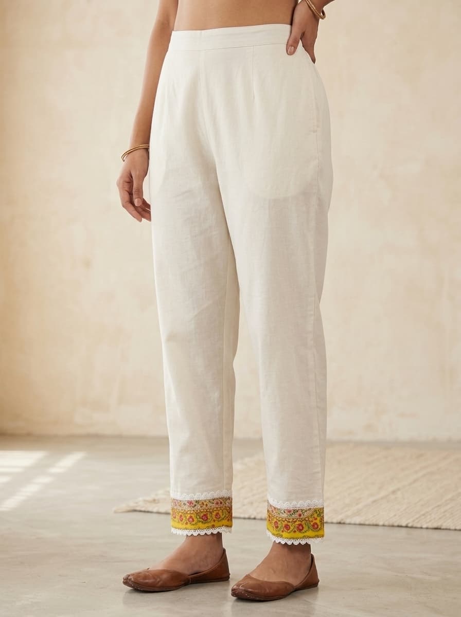 Yellow Paisley Printed Pure Cotton Straight Kurta Set with Lace - View 3