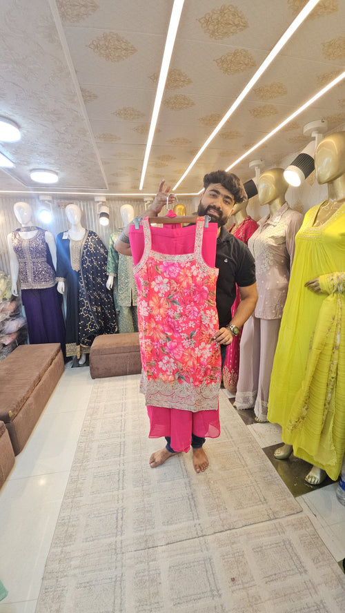 HOT PINK FLORAL PRINT WITH NOODLE SLEEVS